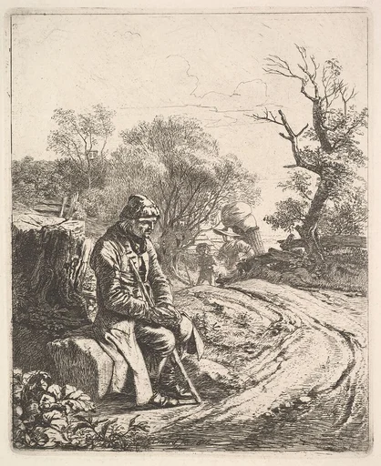 An Old Man Sitting on the Roadside