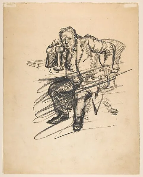Seated Man on the Telephone (recto); Two Standing Men (verso) — John Sloan