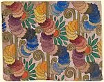 Horizontal Panel with Vertical Gold Lines and Scrolls and Decorative Flowers with Orange Circles — Anonymous, French, 20th century