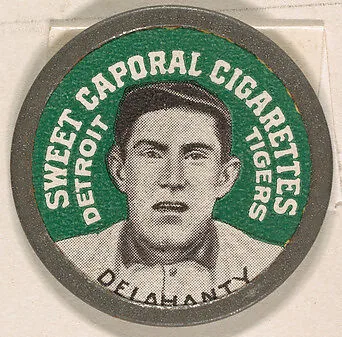 Delahanty, Detroit Tigers (green), from the Domino Discs series (PX7), issued by Kinney Brothers — Kinney Brothers Tobacco Company