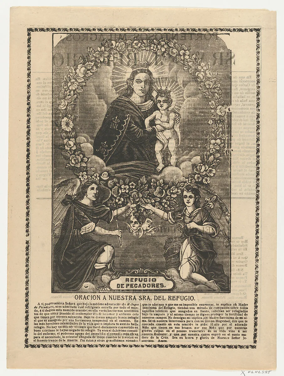 Broadsheet relating to Our Lady of Refuge with prayer — Antonio Vanegas Arroyo|Anonymous