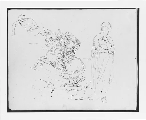 Sketch after David's Napoleon Crossing the Alps; a Recumbent Nude Male; a Standing Female (from Sketchbook)
