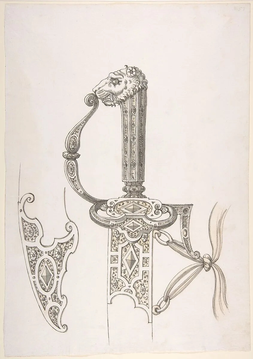 Drawing of Design for Sword Hilt and Tip of Scabbard (Lion-Head Grip) — Unknown