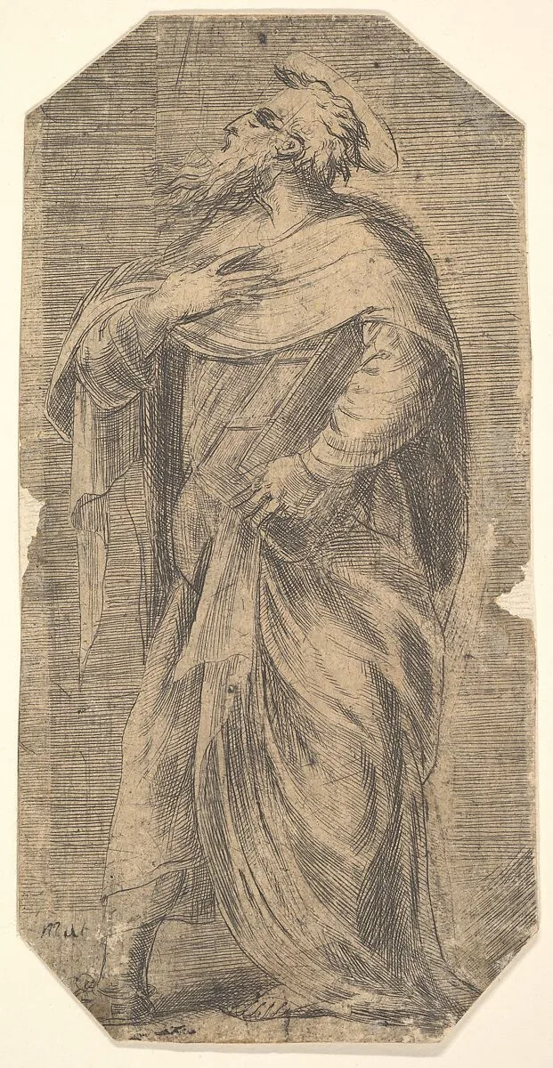 Saint Jude facing left, book under his left arm, from "Christ and the Apostles" — Andrea Schiavone (Andrea Meldola)