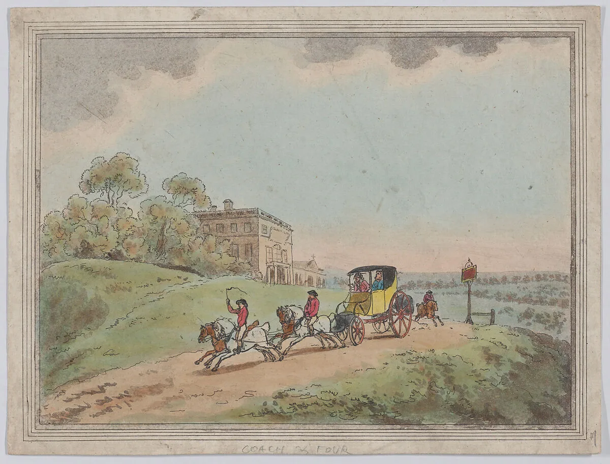 A Coach and Four (from, Rustic Sketches?) — Thomas Rowlandson