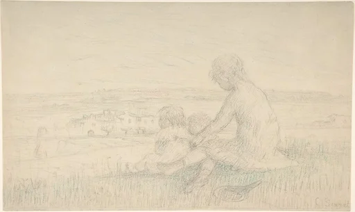 Children Seated on a Hillside with a Racquet