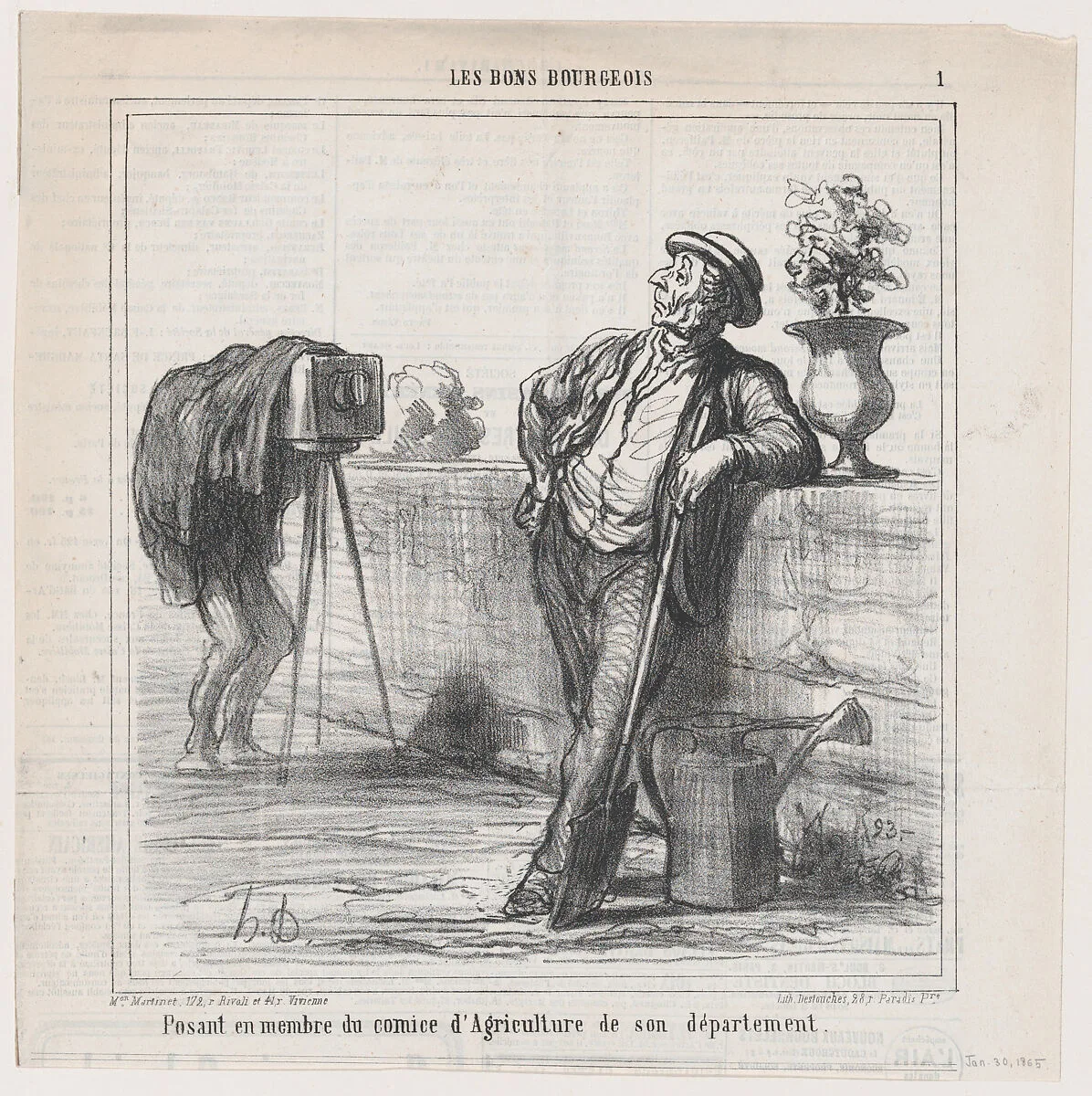 Posing as an official of the local agricultural fair, from 'The Good Bourgeois,' published in Le Charivari, January 30, 1865 — Aaron Martinet|Destouches|Honoré Daumier