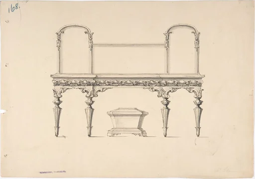 Design for a Sideboard with Mirrors and Shell Ornament, a Casket Below
