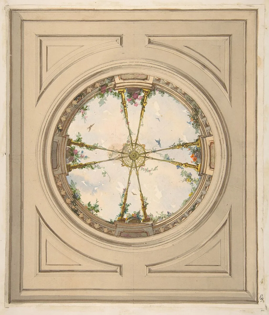 Design for a ceiling painted with clouds and trellis work — Jules-Edmond-Charles Lachaise|Eugène-Pierre Gourdet