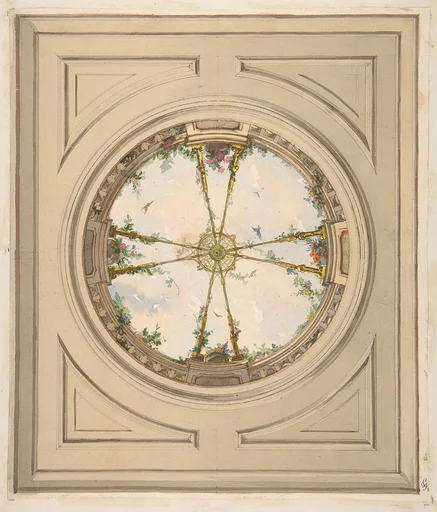 Design for a ceiling painted with clouds and trellis work