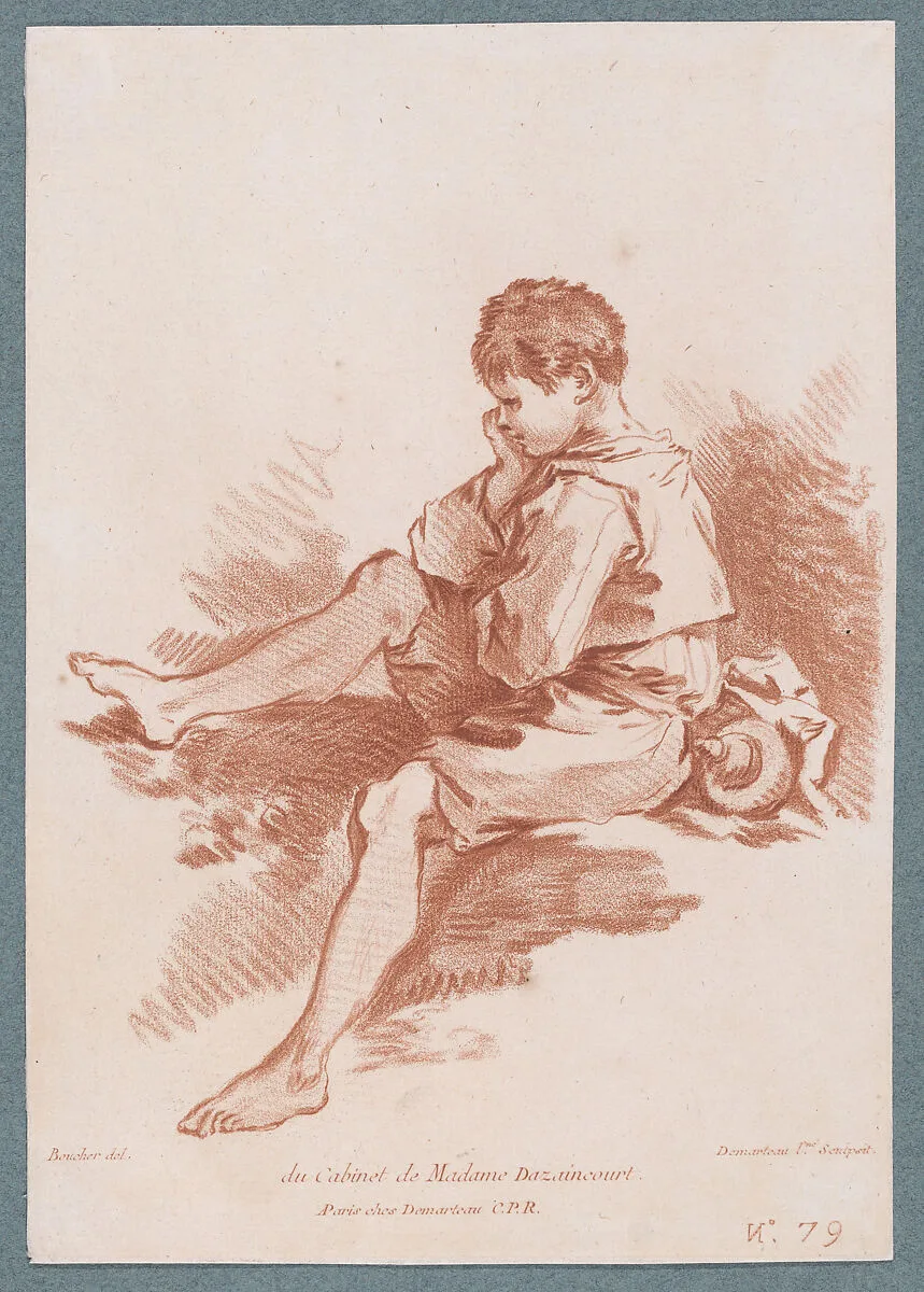 Young peasant boy seated facing left — François Boucher|Gilles Demarteau