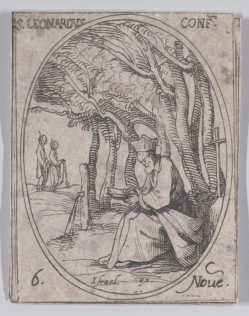 S. Léonard, confesseur (St. Leonard, Confessor), November 6th, from "Les Images De Tous Les Saincts et Saintes de L'Année" (Images of All of the Saints and Religious Events of the Year) — Israël Henriet|Jacques Callot