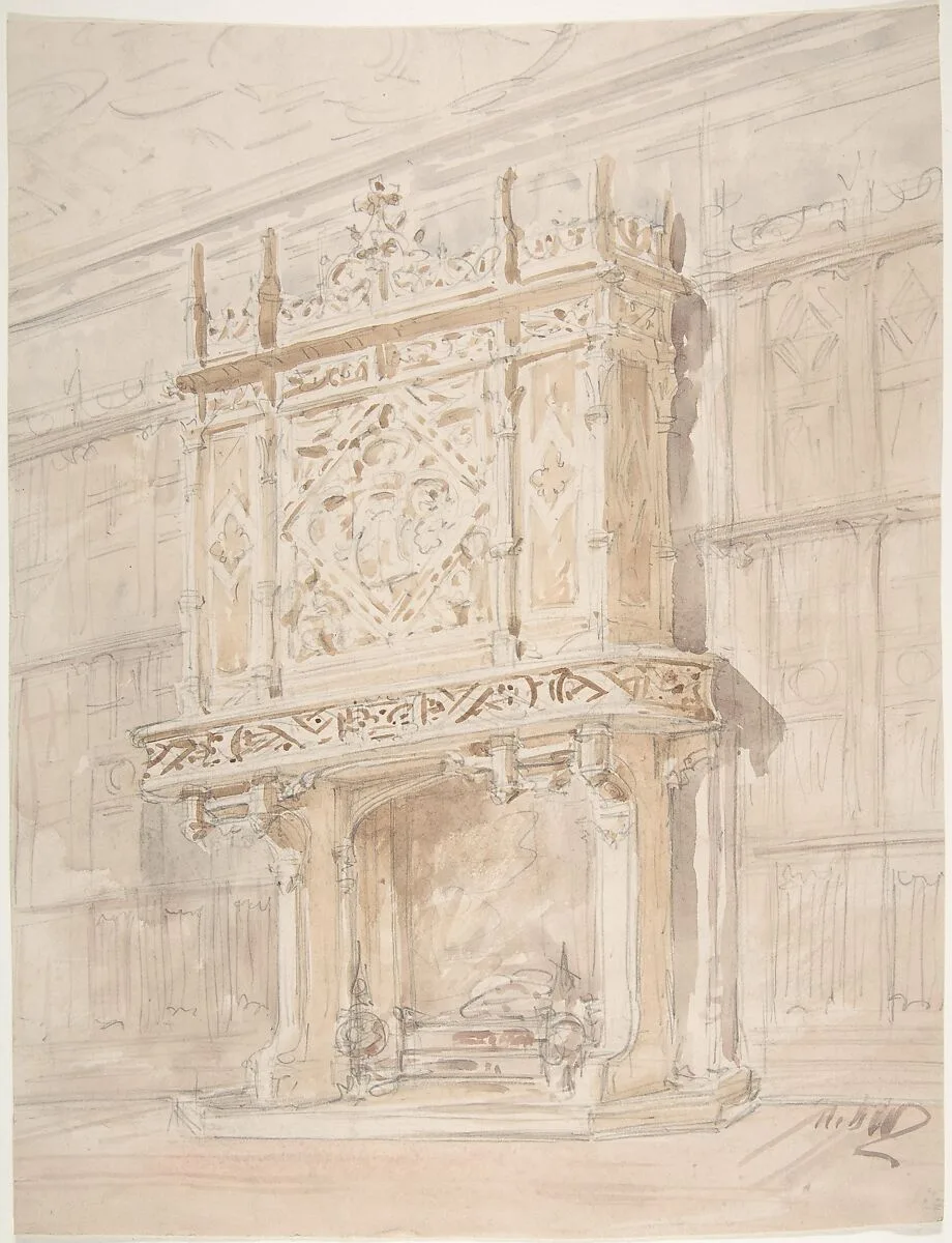 Medieval or Tudor Chimneypiece Design — Anonymous, British, 19th century