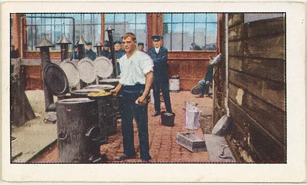 Card No. 198, British Boxer Now Prepares Food for Comrades at Front, from the World War I Scenes series (T121) issued by Sweet Caporal Cigarettes — American Tobacco Company|Underwood & Underwood