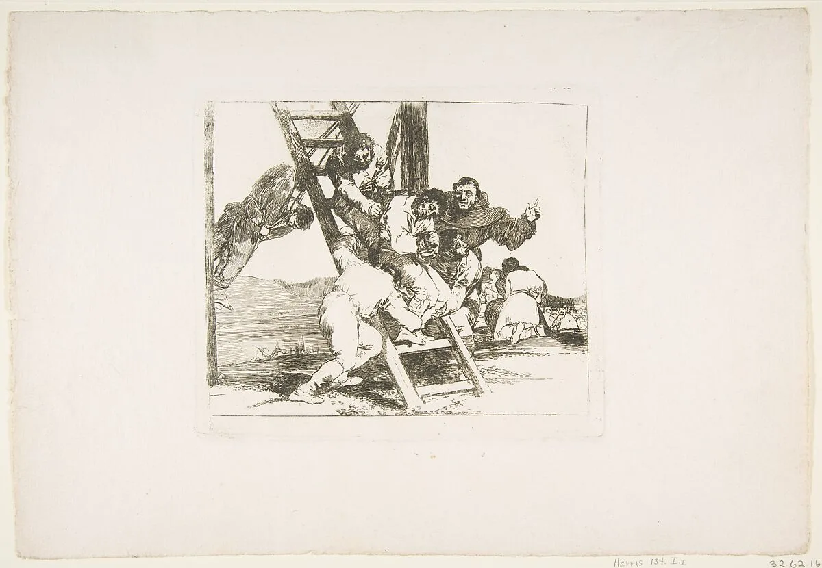Plate 14 from "The Disasters of War" (Los Desastres de la Guerra): 'It's a Hard Step!' (Duro es el paso!) — Goya (Francisco de Goya y Lucientes)