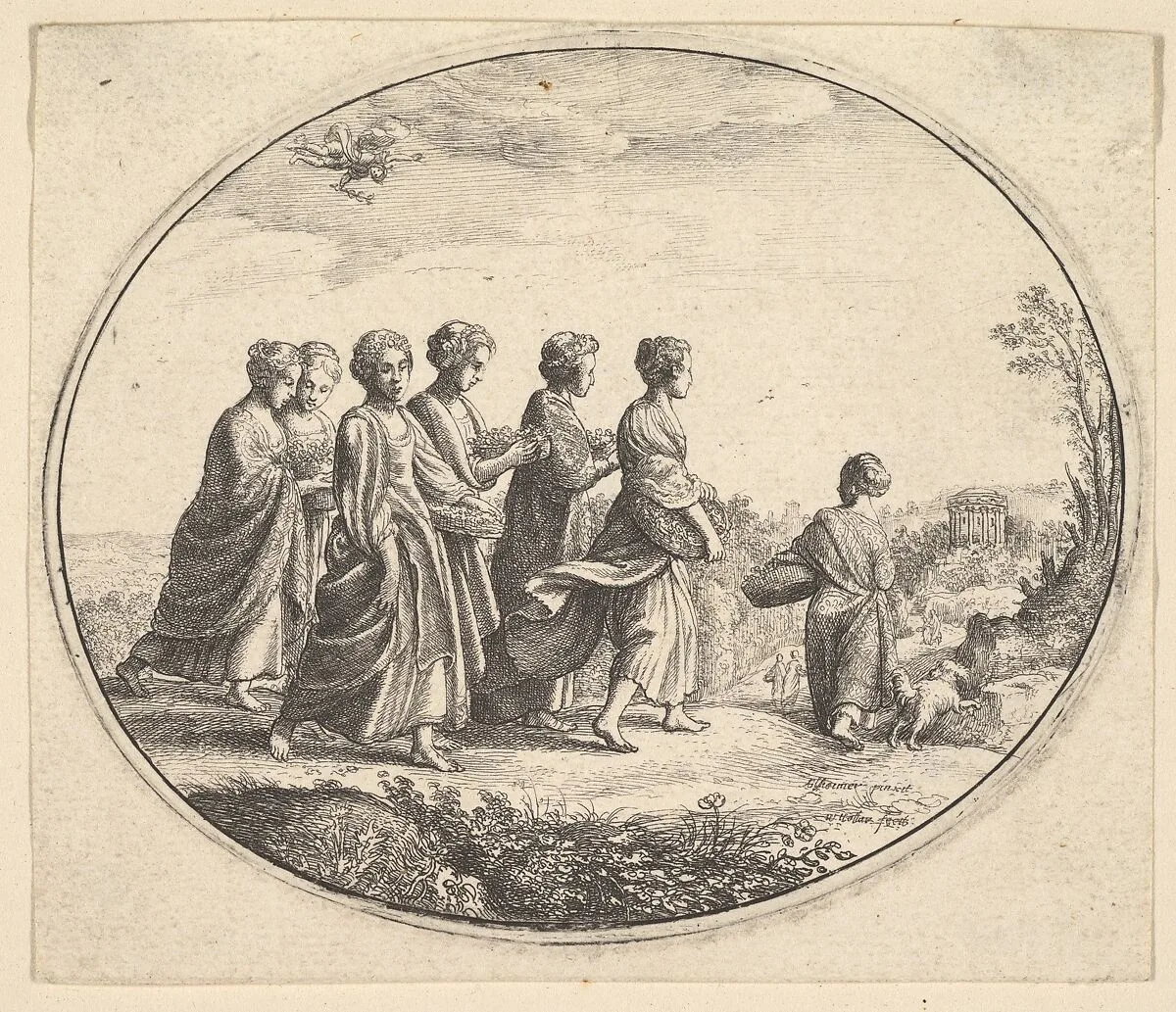 The daughters of Aglaura (Mercury and Herse) — Wenceslaus Hollar|Adam Elsheimer