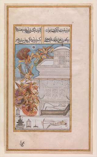 "Fairies Descend to the Chamber of Prince Manohar", Folio from a Gulshan-i 'Ishq (Rose Garden of Love)