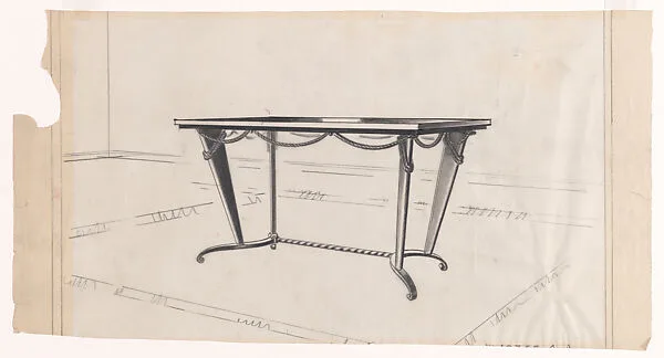 Presentation Drawing of a Table with a Wrought-Iron Base with a Rope Motif — Edgar Brandt