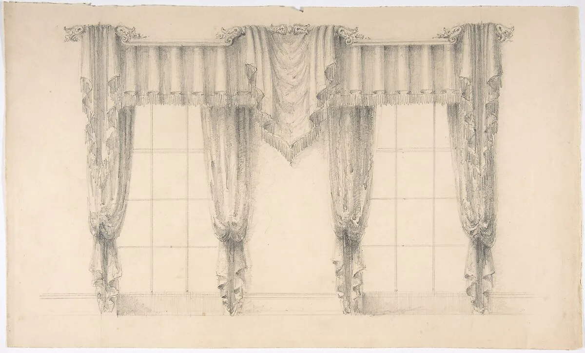 Design for Fringed Curtains Surrounding Two WIndows — Anonymous, British, 19th century