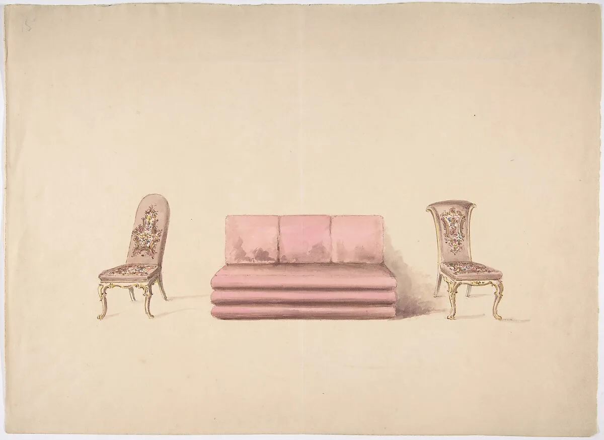 Design for a Pink Sofa and Two Mauve Chairs — Anonymous, British, 19th century