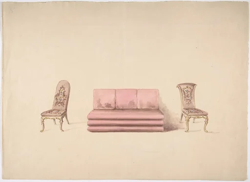 Design for a Pink Sofa and Two Mauve Chairs