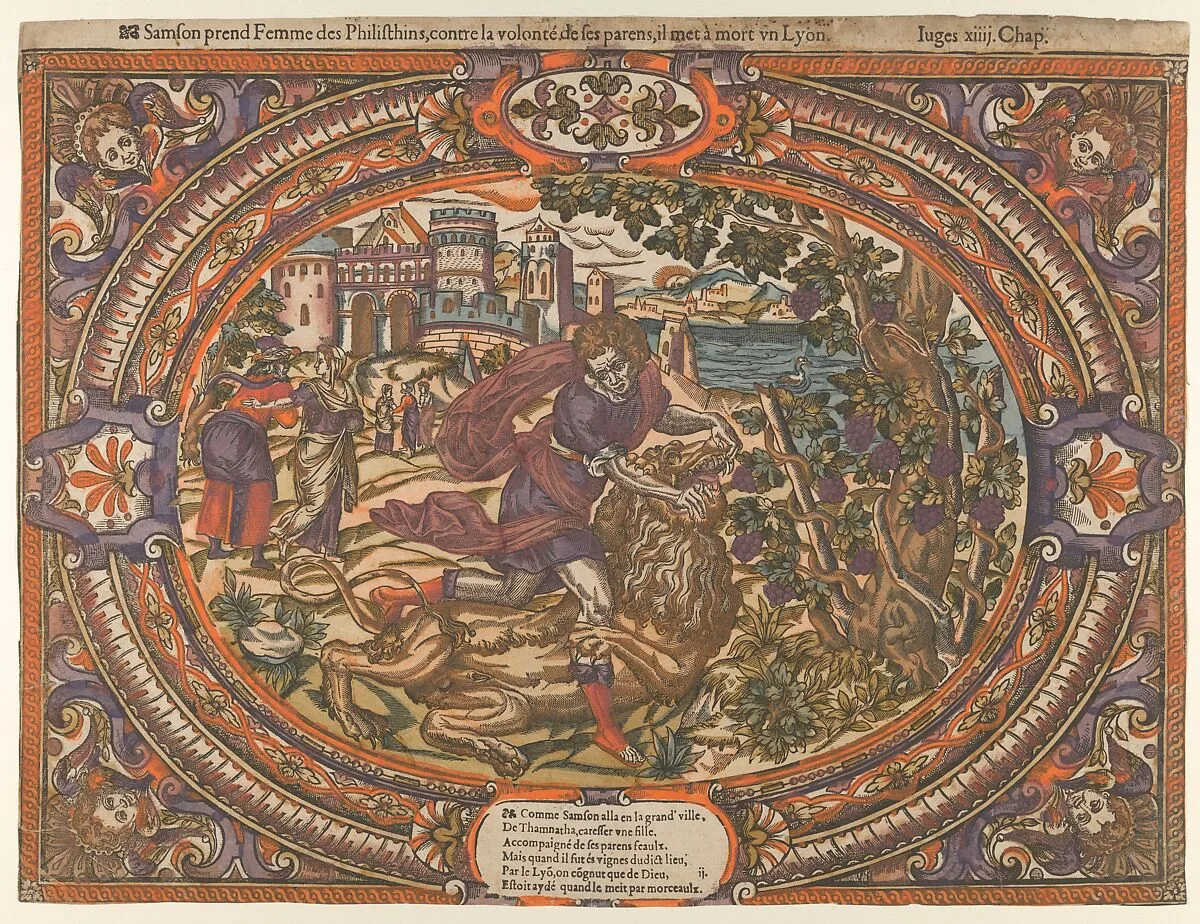 Samson and the Lion, from the Story of Samson — Rue de Montorgueil|Denis Fonteney|Anonymous, French, 16th century