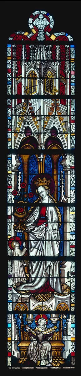 Saint Dorothea with Jesus and a Basket of Roses, and with the Trinity below (from a series with The Virgin Mary and Five Standing Saints) — Unknown