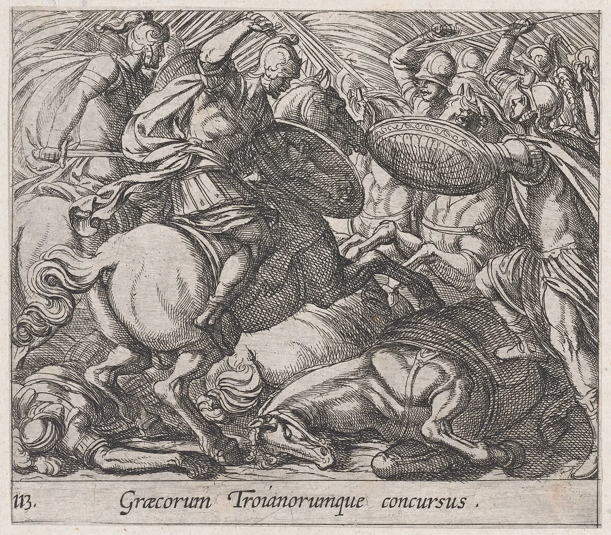 Plate 113: The Greeks Battling the Trojans (Graecorum Troianorumque concursus), from Ovid's 'Metamorphoses' — Antonio Tempesta