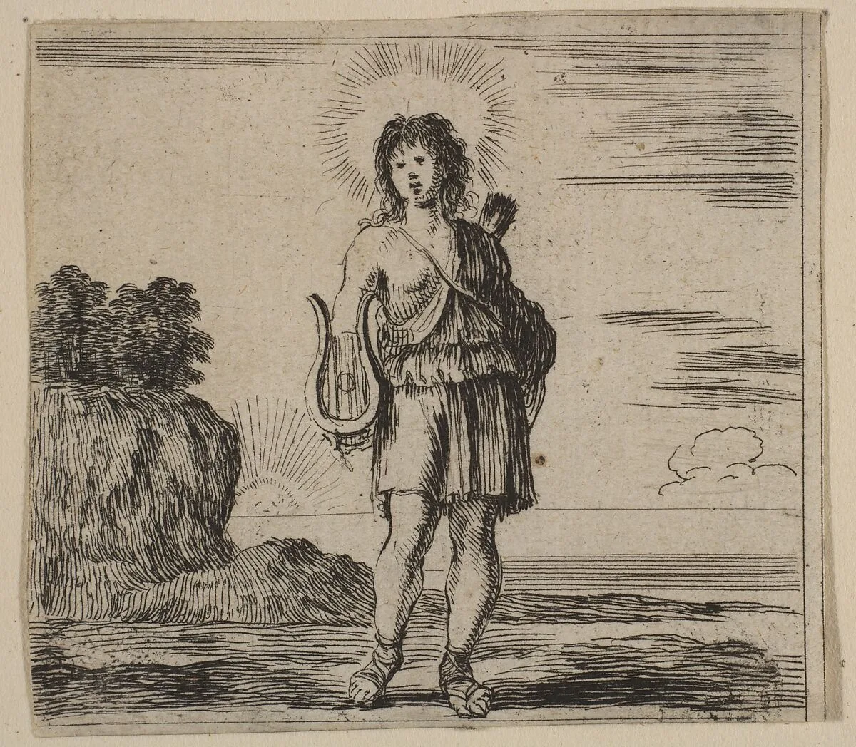 Apollo, from 'Game of Mythology' (Jeu de la Mythologie) — Stefano della Bella|Jean Desmarets de Saint-Sorlin|Henri Le Gras|Louis XIV, King of France|Cardinal Jules Mazarin