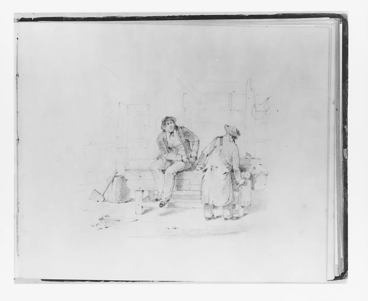 Two Men on a Workbench with a Vice (from Sketchbook) — Francis William Edmonds