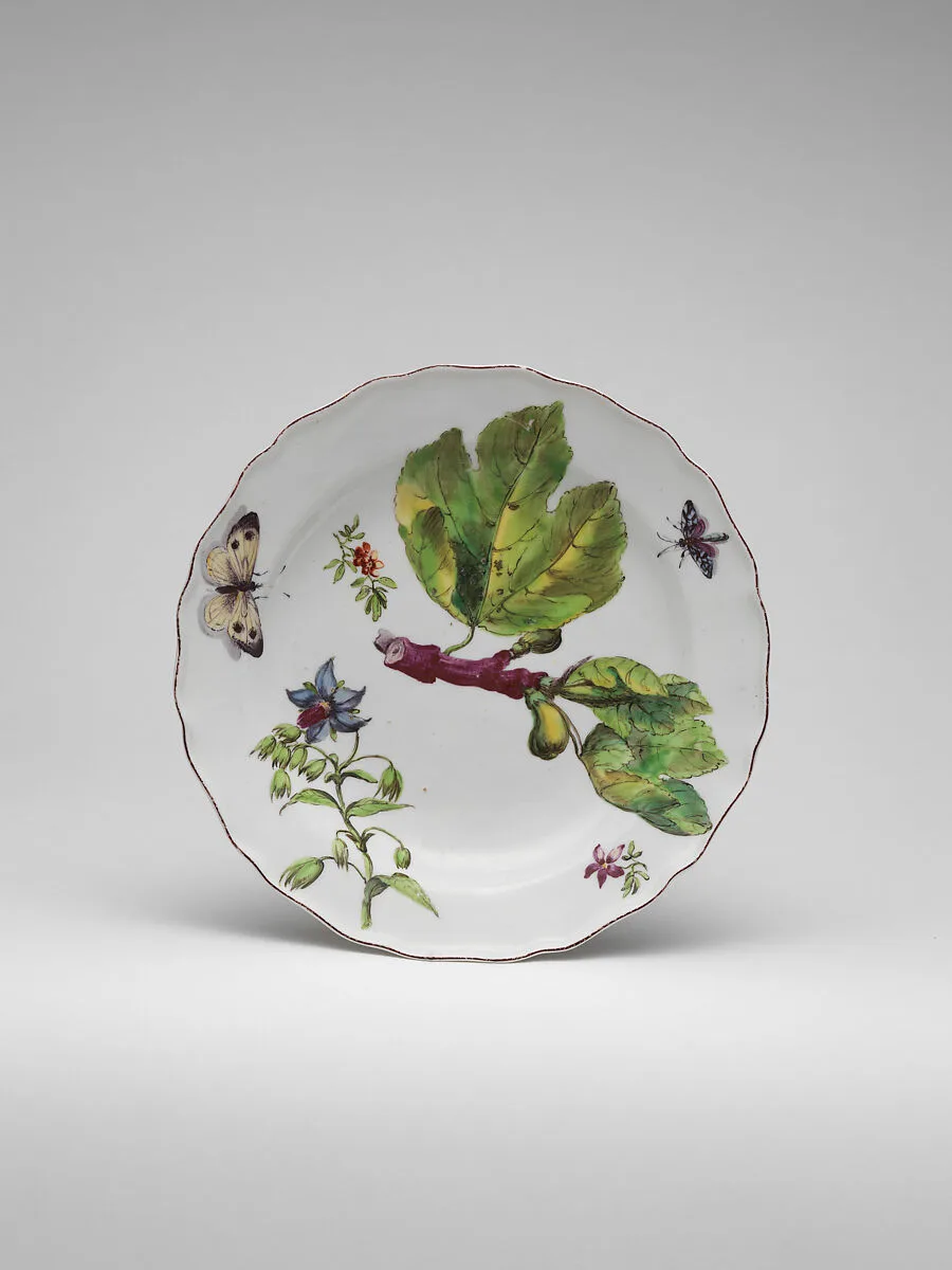 Botanical plate with spray of fruiting fig — Chelsea Porcelain Manufactory