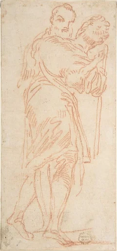Two Standing Men, One Carrying a Lamb