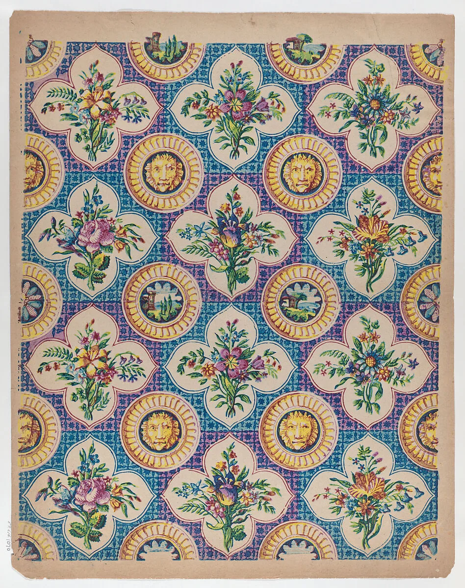 Sheet with pattern of bouquets and lion heads — Remondini Family|Anonymous