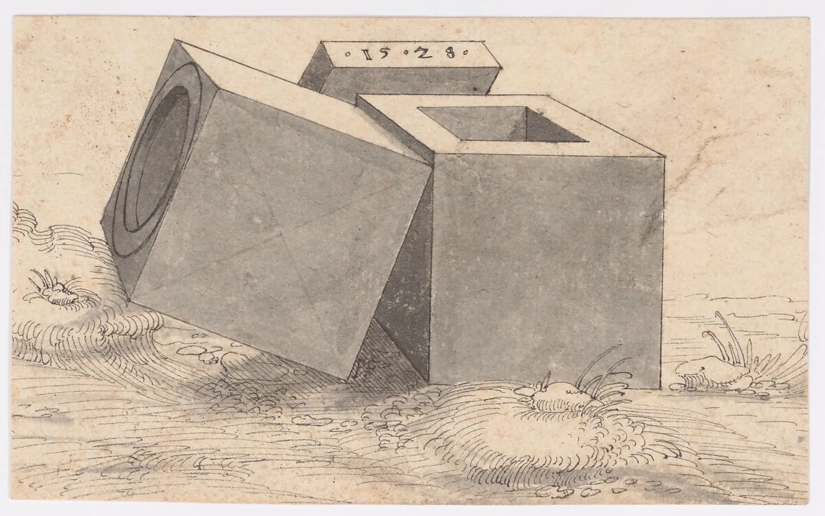 Perspectival Drawing with Three Cubes — Peter Flötner