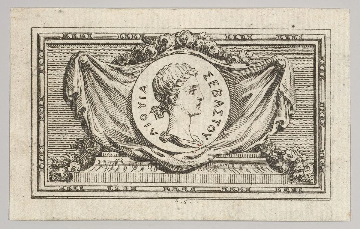 Medal with Portrait of Livy in the 5th Book, from Tibère ou les six premiers livres es Annales de Tacite Traduits par M. l'abbé de la Bléterie Professeur d'Eloquence au Collège Royal et de l'Académie Royale des Inscriptions et Belles-lettres. A Paris de l'Imprimerie Royale — Augustin de Saint-Aubin|L'Imprimerie Royale