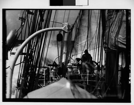 [South Seas: Deck of Cressida with Sailor at Wheel]