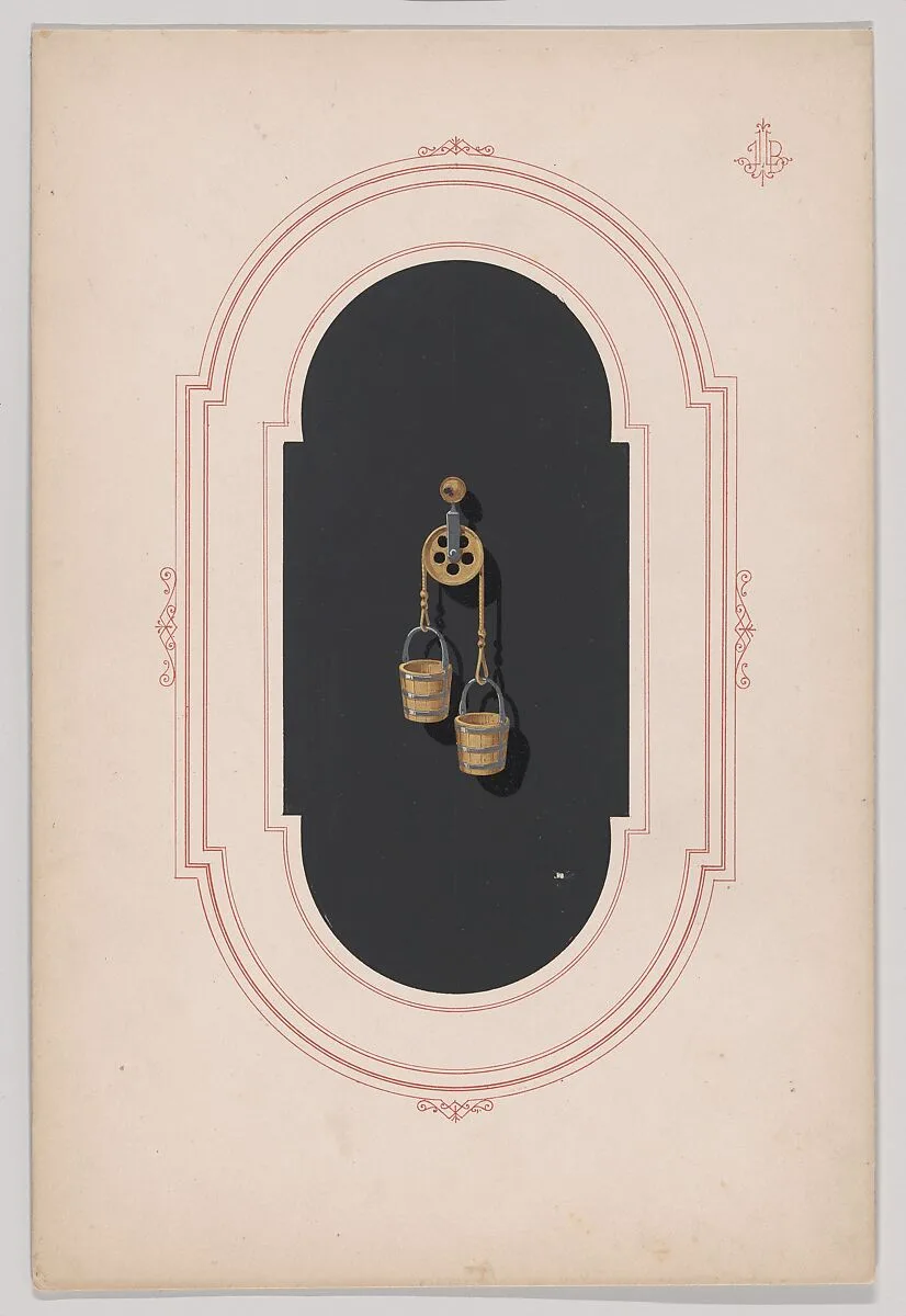 Design for a Gold Earring with Two Buckets and Pulley — Anonymous, French, 19th century