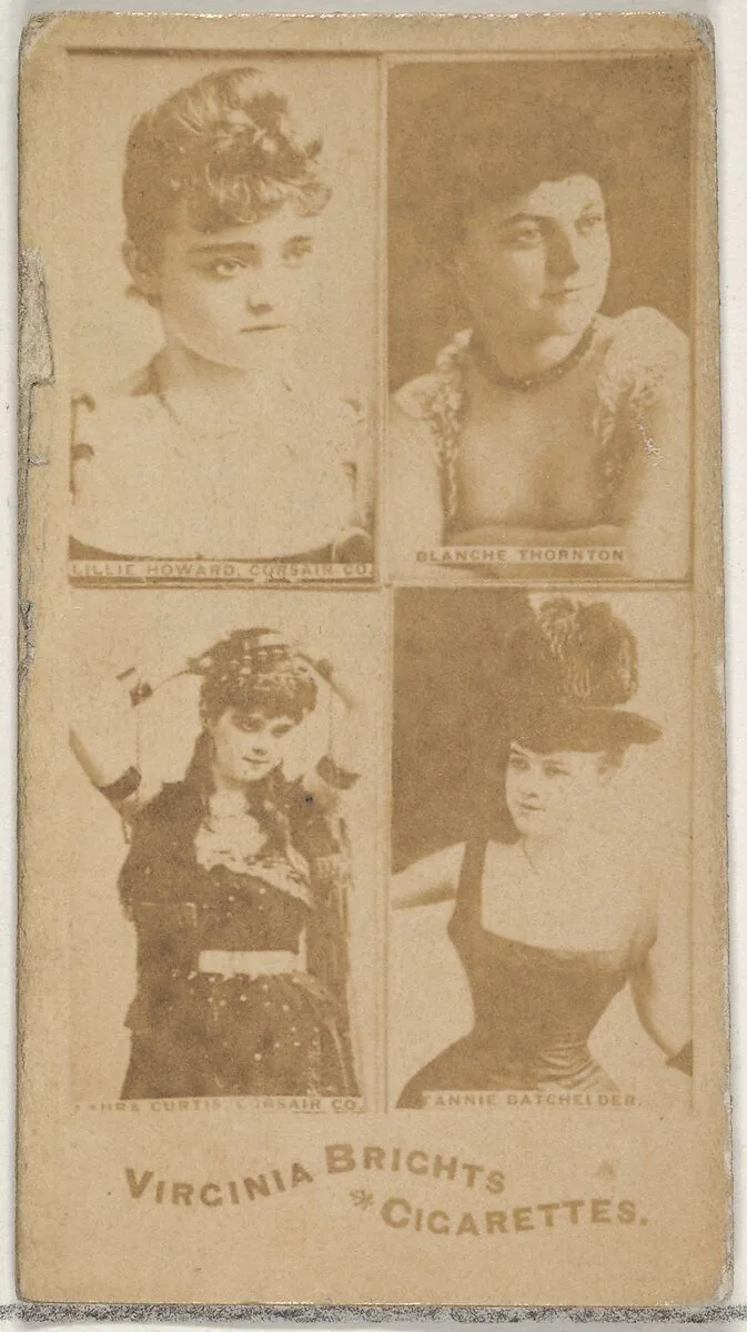 Lillie Howard, Corsair Co./ Blanche Thornton/ Laura Curtis, Corsair Co./ Fannie Batchelder, from the Actors and Actresses series (N45, Type 4) for Virginia Brights Cigarettes — Allen & Ginter