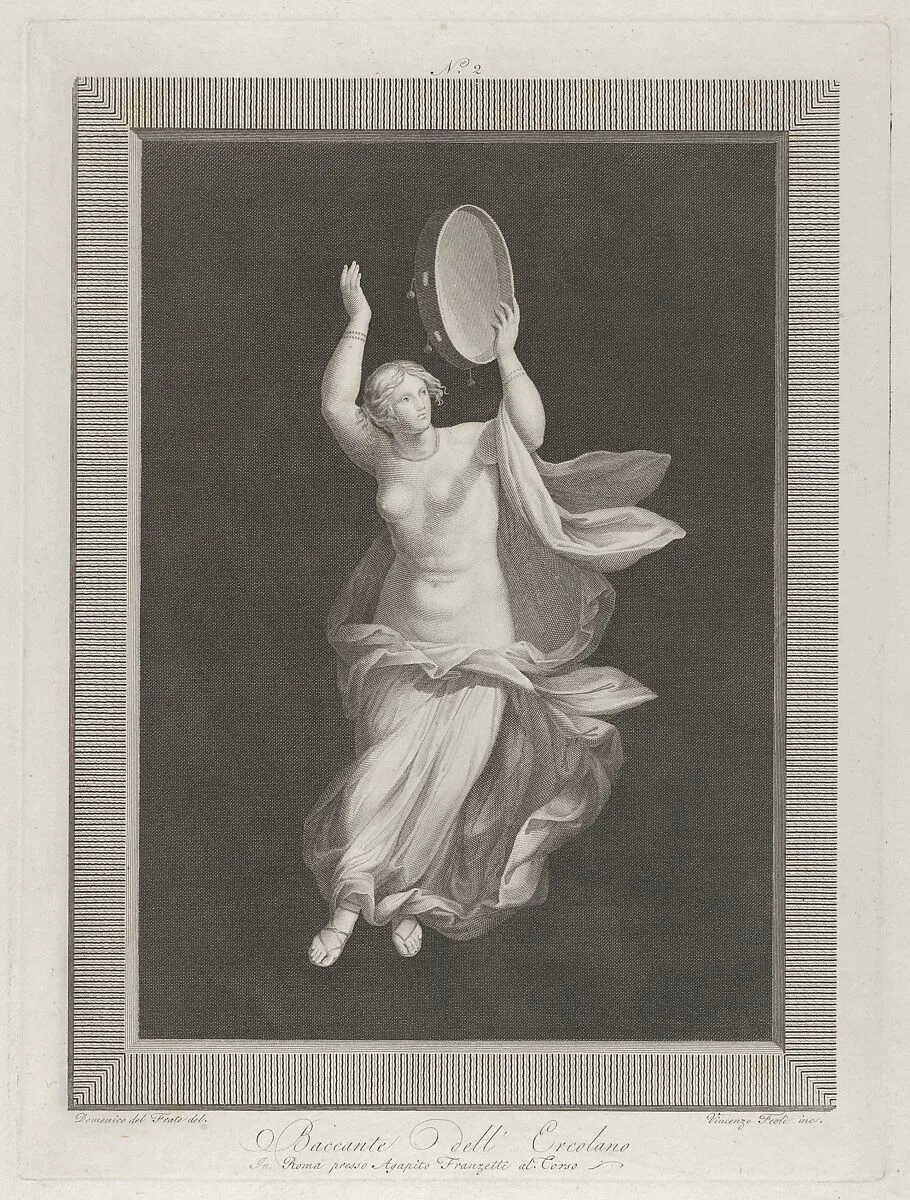 A partly naked bacchante playing a tambourine — Domenico del Frate|Agapito Franzetti|Vicenzo Feoli