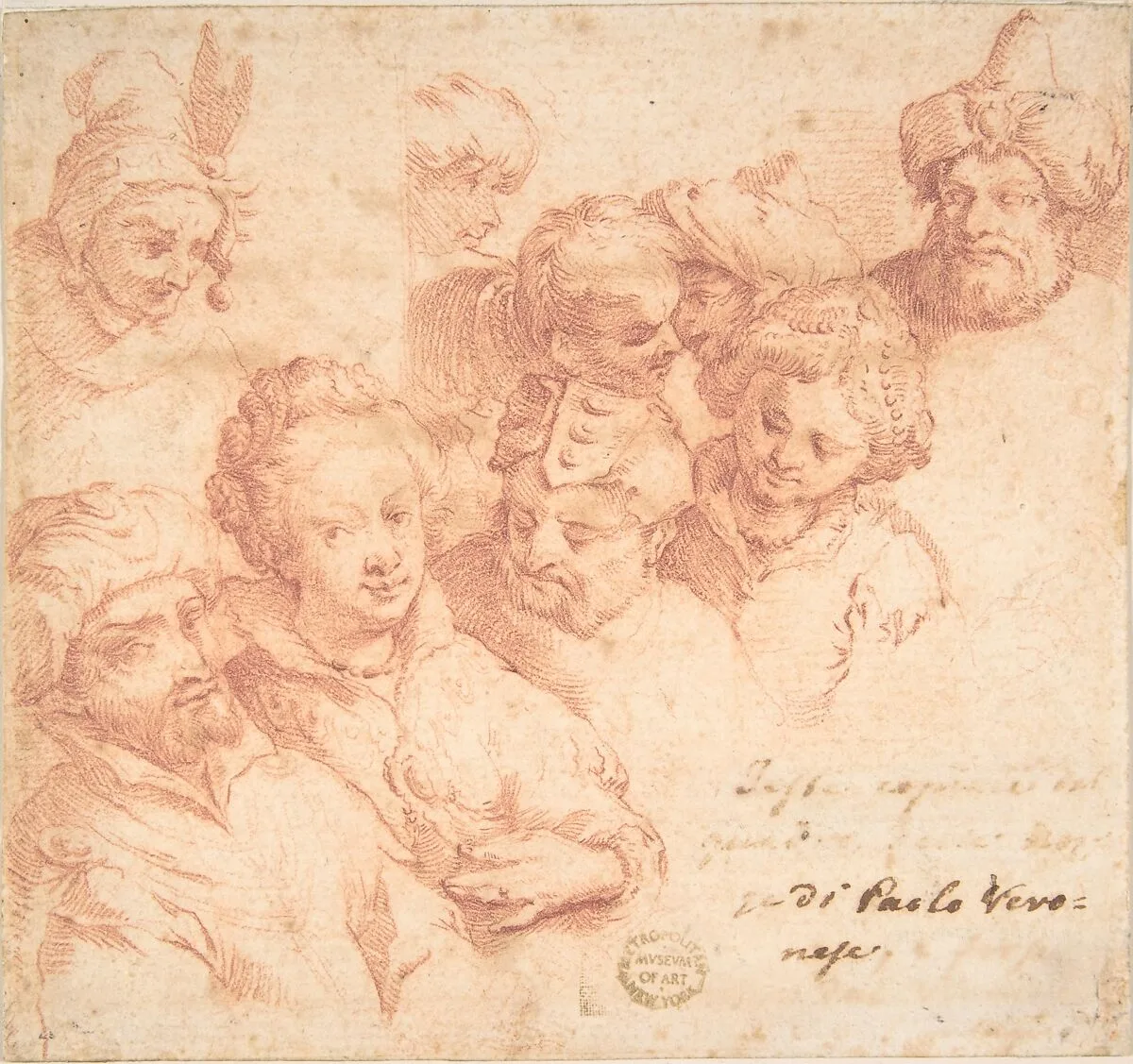 Nine heads after Paolo Veronese — Anonymous, Italian, Roman-Bolognese, 17th century|Paolo Veronese (Paolo Caliari)