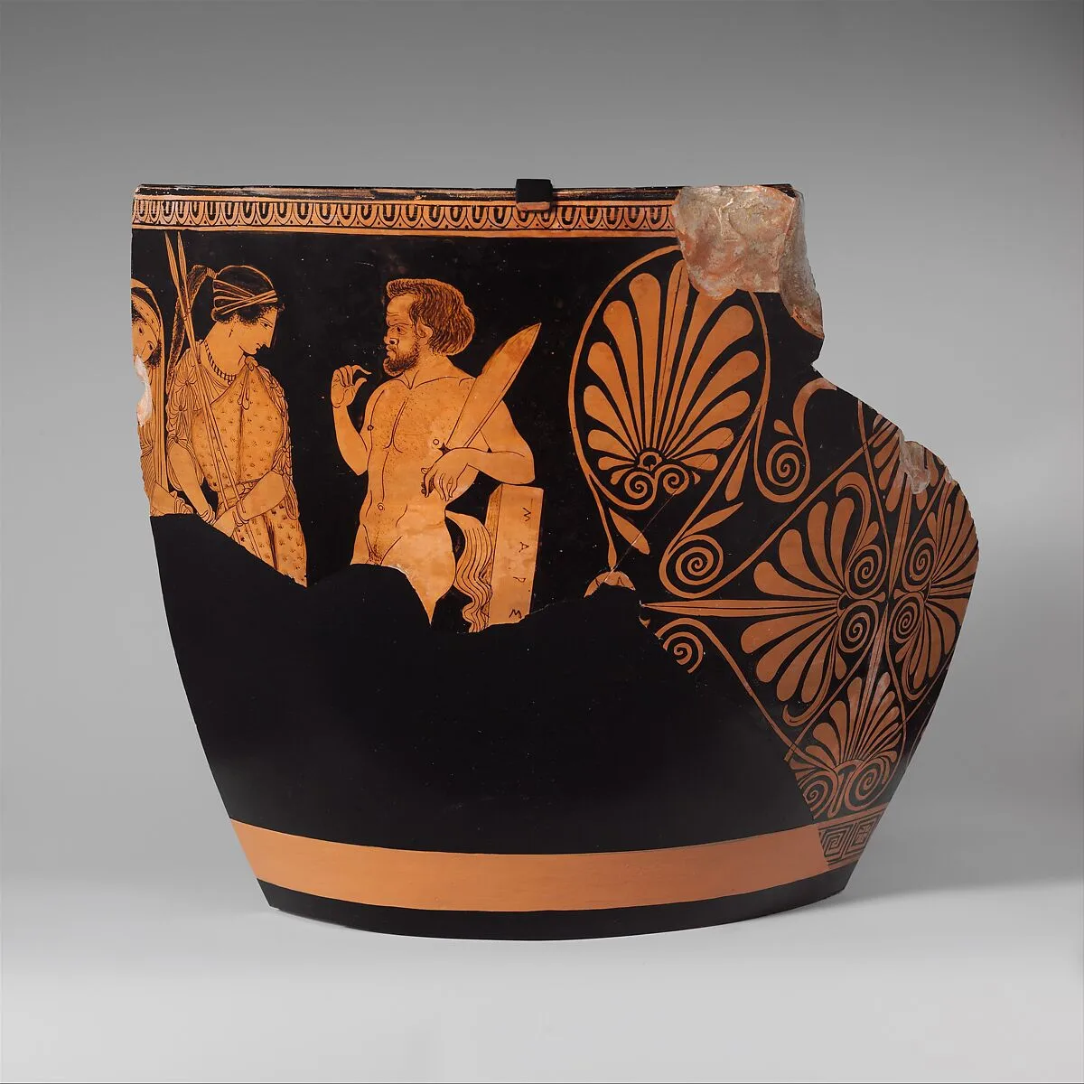 Two fragments of a terracotta skyphos (deep drinking cup) — Palermo Painter