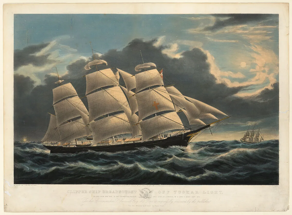 Clipper Ship "Dreadnought" off Tuskar Light, 12 1/2 Days from New York on her Celebrated Passage into Dock of Liverpool in 13 Days 11 Hours, December 1854 — Charles Parsons|Nathaniel Currier|Duncan McFarlane