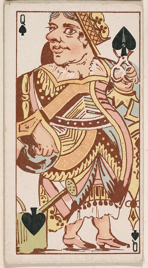 Queen of Spades, The German, from Harlequin Cards, 2nd Series (N220) issued by Kinney Bros. — Kinney Brothers Tobacco Company