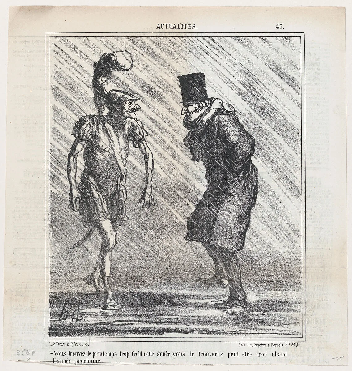 You find spring too cold this year... next year you will perhaps find it too hot, from 'News of the day,' published in Le Charivari, March 30, 1867 — Arnaud de Vresse|Honoré Daumier|Destouches