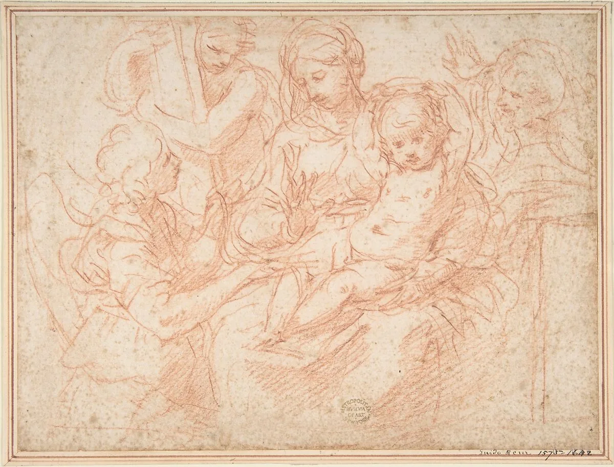 The Holy Family with Angels Bearing Symbols of the Passion — Simone Cantarini
