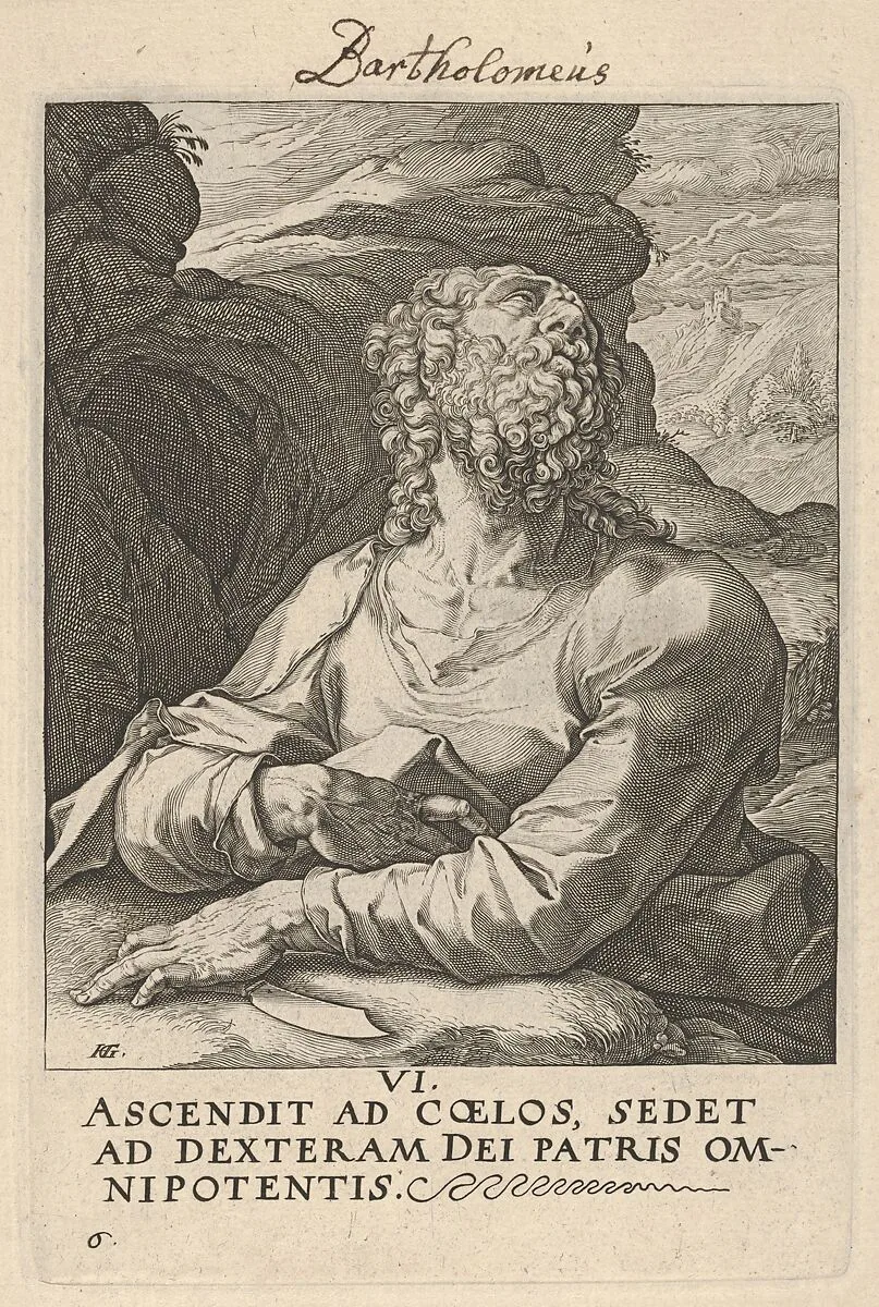 St. Bartholomew, from Christ, the Apostles and St. Paul with the Creed — Hendrick Goltzius