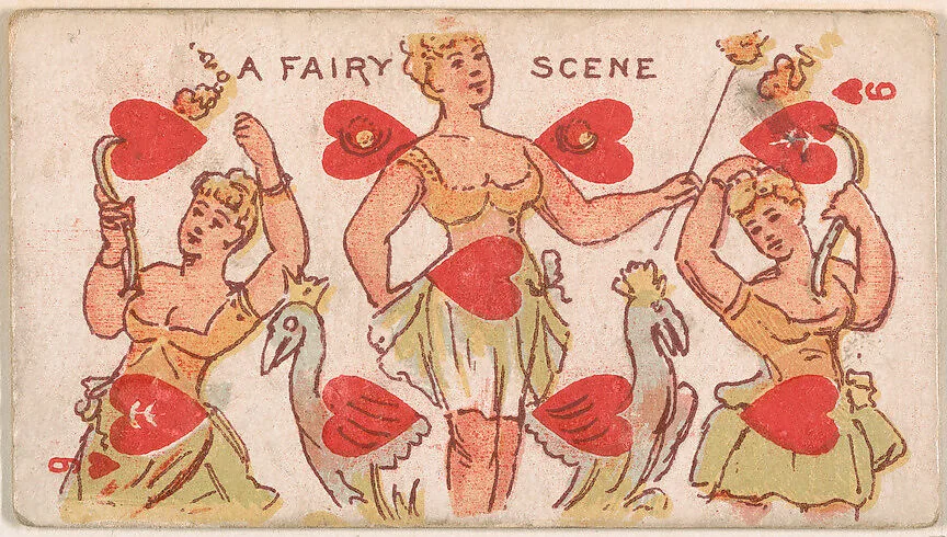Nine of Hearts, A Fairy Scene, from Harlequin Cards, 2nd Series (N220) issued by Kinney Bros. — Kinney Brothers Tobacco Company