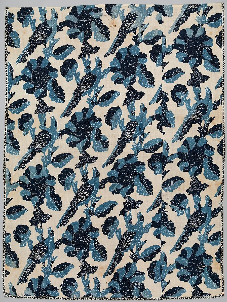 Curtain panel, blue-resist textile — Unknown