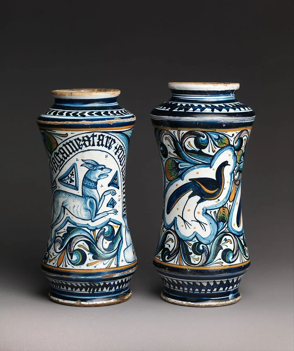 Storage jar (albarello) depicting a peacock — Unknown