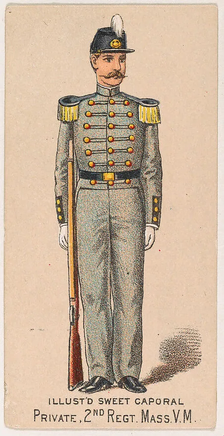 Private, 2nd Regiment, Massachusetts, V.M., from the Military Series (N224) issued by Kinney Tobacco Company to promote Sweet Caporal Cigarettes — Kinney Brothers Tobacco Company